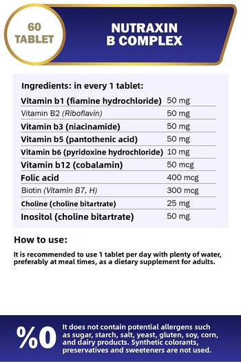 Nutraxin Nutraxin B Complex - 2 Pieces (B1-B2-B3-B5-B6-B12) 60 Vitamin Tablets