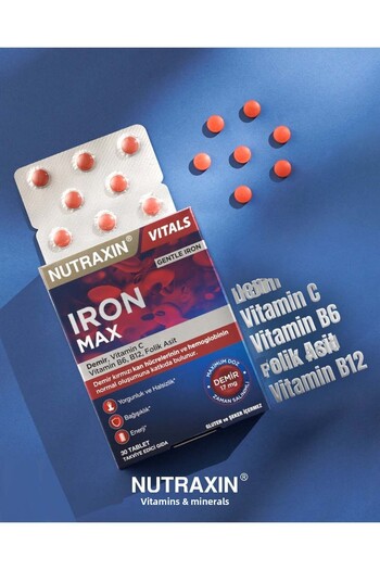 Nutraxin Iron Max 17 Mg 30 Tablet, Set of 2 - Iron, Vitamin C, Vitamin B6, Folic Acid, B12