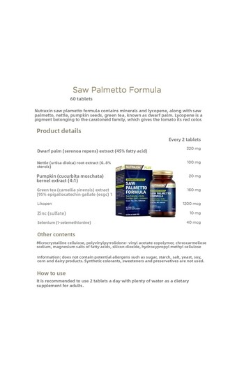 Nutraxin Saw Palmetto Formula - 60 Tablets with Biotin, Zinc, Vitamin D3 and Vitamin B Addition