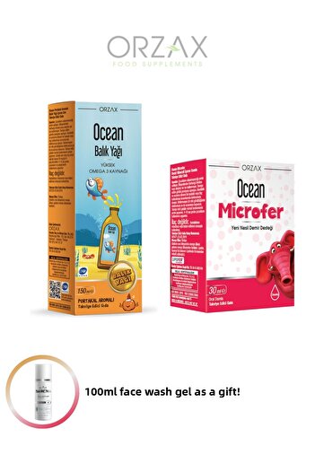 Ocean Sugar-Free Vitamin Set for Children (150ml Fish Oil - 30ml Drops Containing Iron Minerals)