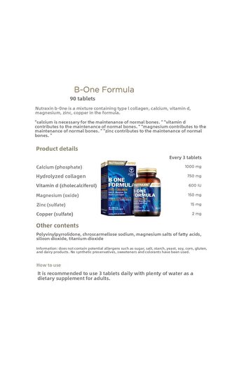 Nutraxin B-One Formula 90+100+60+120 Tablets - Selenium and Keratin Doju+Vitamin D3