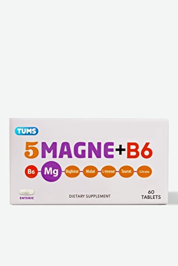 Tums 5 Magne B6 Magnesium Supplement 60 Enteric Tablets