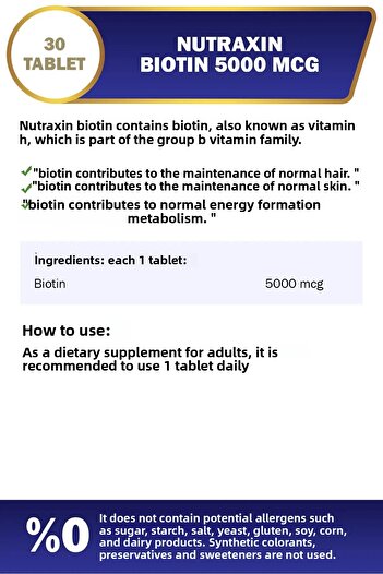 Nutraxin 2 Pack - Biotin 5000 Mcg, 30 Tablets