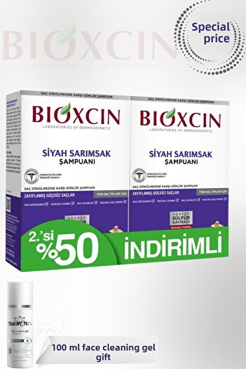 Bioxcin Black Garlic (2X300) ml Anti-Hair Loss Shampoo +'100 ml Facial Cleansing Gel Gift'