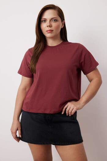 Trendyol Curve Burgundy-Beige 2 Pack Large Size Crop T-Shirt Tbbss25Bf00080