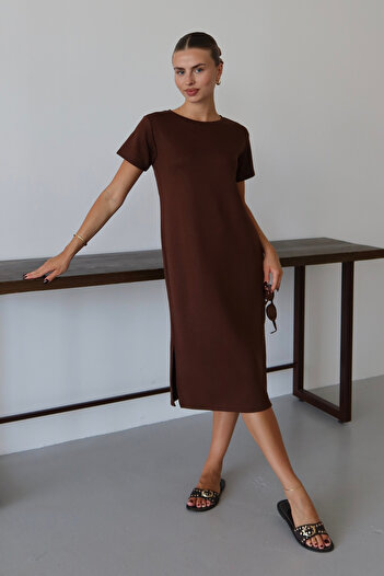 Balenbi Women's Modal Fabric Half Sleeve Slit Below the Knee Dress 1100