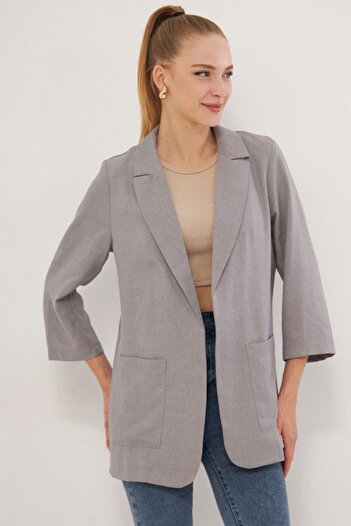 armonika Kadın Gri Cepli Oversize Ceket ARM-24Y001115
