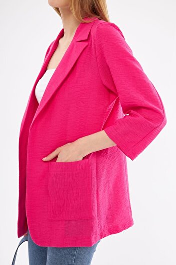 armonika Fuchsia Leinen Oversize Jacke - Taschen, Damen, ARM-24Y001065
