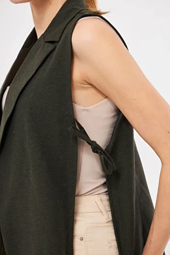 armonika Women's Khaki Men's Collar Side Tie Vest Arm-25K 001007
