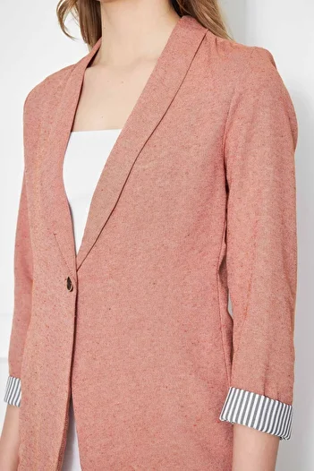 armonika Women's Tile Sleeve Striped Single Button Jacket ARM-22K001122