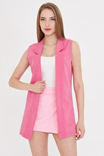 armonika Women's Fuchsia Collar Long Vest Arm-20K 001024