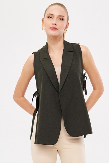armonika Women's Khaki Men's Collar Side Tie Vest Arm-25K 001007