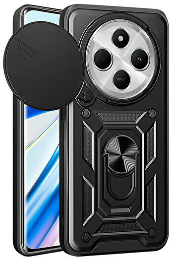 Fibaks Xiaomi Redmi 14C 4g Case with Camera Protection Sliding Ring Armor Military Tank Protective Cover
