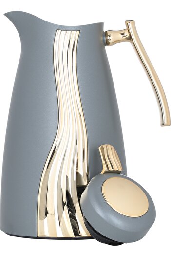 Alsaif Gallery Karma Thermos Set, Dark Gray And Gold, 1 Liter, Two Pieces