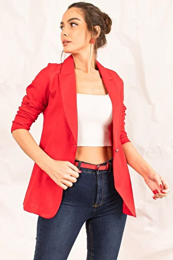 armonika Women's Red Single Button Jacket ARM-20K001020