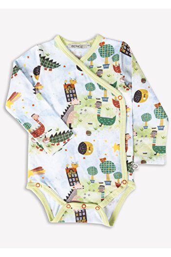 Ozmoz By Mukadder Özden Organic Double Breasted Long Sleeve Dino Printed Unisex Baby Body