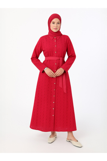 Refka Brodeboydan Buttoned Hijab Dress - Cherry - Refka