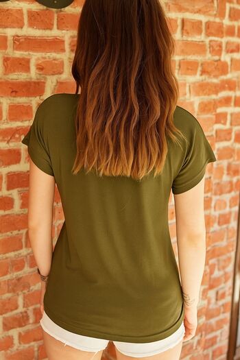 Marvine Women's Khaki V-Neck Short Sleeve T-Shirt