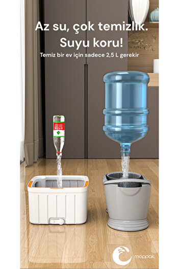 MOPPAK Automatic Mop Cleaning Set Clean & Dirty Water Separation Microfiber Square Head 2 Pieces of Cloth