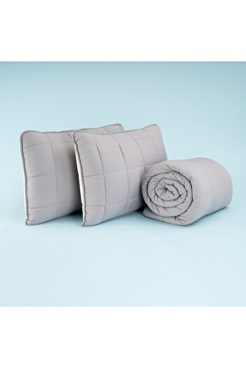 OTHELLO Easy to Use Double Pillow Mattress and Quilt Set 220X240 cm Gray - Egeo Life Series