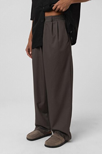 VAMOSCLO Baggy Fit Kumaş Pantolon Füme