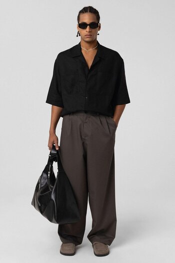 VAMOSCLO Baggy Fit Fabric Trousers Smoked