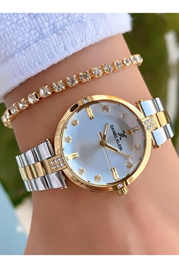 Daniel Klein Yellow Silver - Waterproof - 2 Years Warranty - Original - Women's Wristwatch - Gift Bracelet