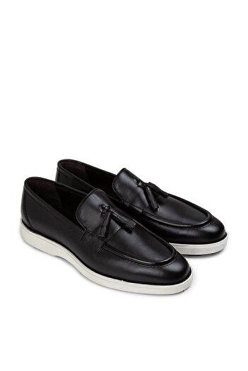 Deery Genuine Leather Black Tasseled Men's Loafer