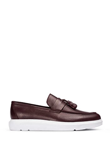 Deery Men's Burgundy Genuine Leather Tassel Loafer Shoes