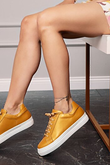 Deery Genuine Leather Yellow Sneaker Women's Shoes