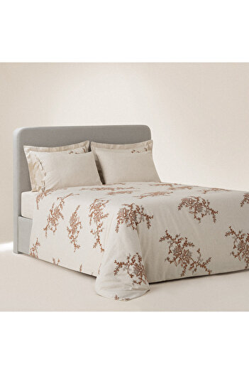 Ecocotton Libera Double Duvet Cover Set 100% Organic Cotton Linen Süzene Embroidered Cream-Terra 200x220 Cm