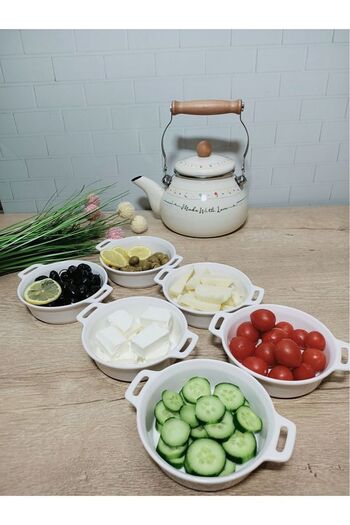 TEKBİR PORSELEN 3-Piece Appetizer Plate Porcelain with Handles