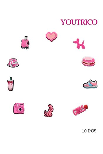 Youtrico 10pcs Pink Girly Jibbitz Charms For Crocs- Pvc Slipper Ornament