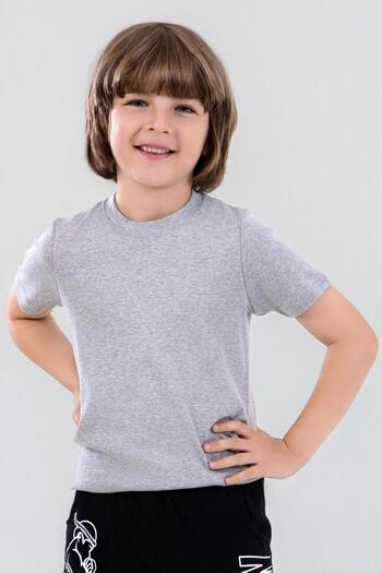BAYKAR Boy's Cotton Crew Neck Flannel T-Shirt Gray Melange