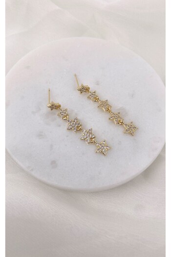 Sacha Accessories Star Row Zircon Stone Gold Earrings