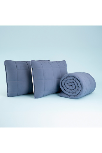 OTHELLO Easy to Use Double Pillow Mattresses and Quilt Set 220X240 cm Denim - Egeo Life Series