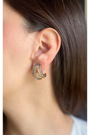 Sacha Accessories Zircon Stone Row Curved Gold Silver Half Hoop Earrings