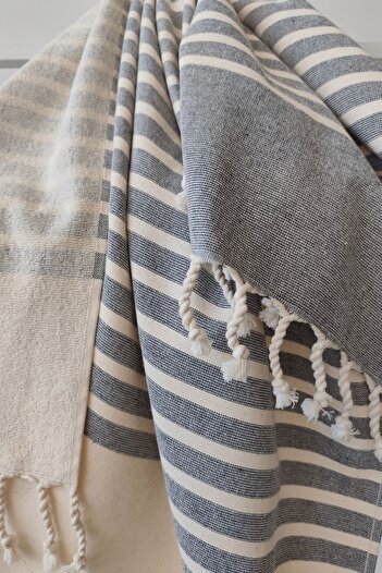 Sevim 100% Cotton Sunbed Towel-Beach & Pool Towel - Beach Cover 80X190 Cm-Anthracite Peshtemal