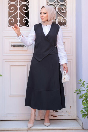 N.S NEVA STYLE Black Hijab Skirt Double Set 75471S