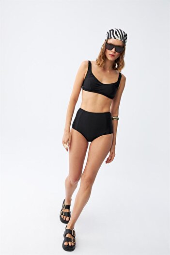 modaserdem Mdsrdm Women's Black Padded Square Neck High Waist Bikini Set
