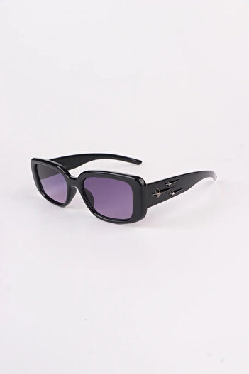 Eyesofia Jack Unisex Square Star Detailed Black Colored Glass New Season Popular Sunglasses