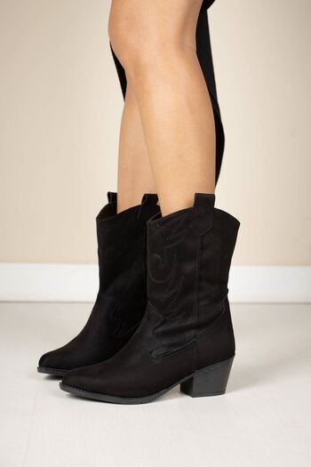 epaavm Suede Cowboy Boots - Μαύρα