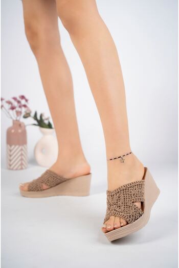 epaavm Wedge Sole Open Front Knitted Mink Women's Slippers