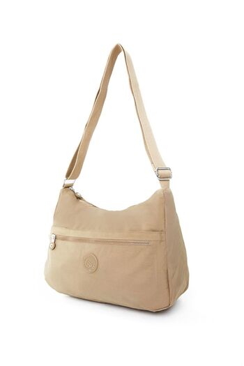 Sanmorris Women's Water Resistant Fabric 5 Compartment Cross Strap Beige School Travel and Shoulder Bag