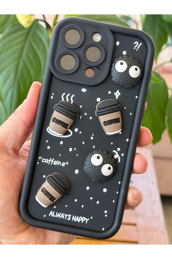 Fibaks iPhone 14 Pro Max Case Designed Patterned Camera Protection Coffee Cookie Black Soft Silicone Case