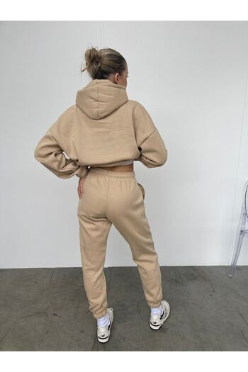 CLAYES Σετ χειμερινής φόρμας Oversize σε μπεζ στάμπα πεταλούδας - με κουκούλα