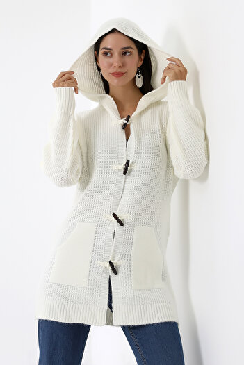 Devinka Women's Hooded Buttoned Seasonal Pocket Knitwear Cardigan Dvka-0712