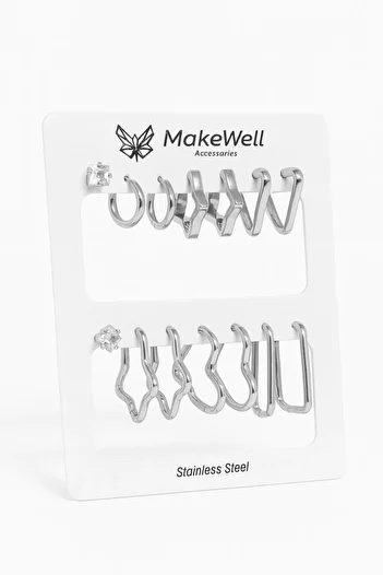 MakeWell Gold Silver Steel Hoop Earrings Set with Stainless Tarnish Stainless Steel Heart Star Rectangular Triangle Hoop Earrings