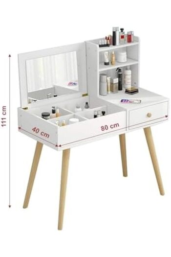 AGD Makeup Table with Wide Storage Space for Beauty Tools, Equipped with Mirror and Drawers, Dimensions