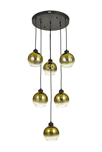 Avizemoda Side 6 lı Gold Camlı Salon Oturma Odası Modern Sarkıt Avize - (Siyah Kasa)